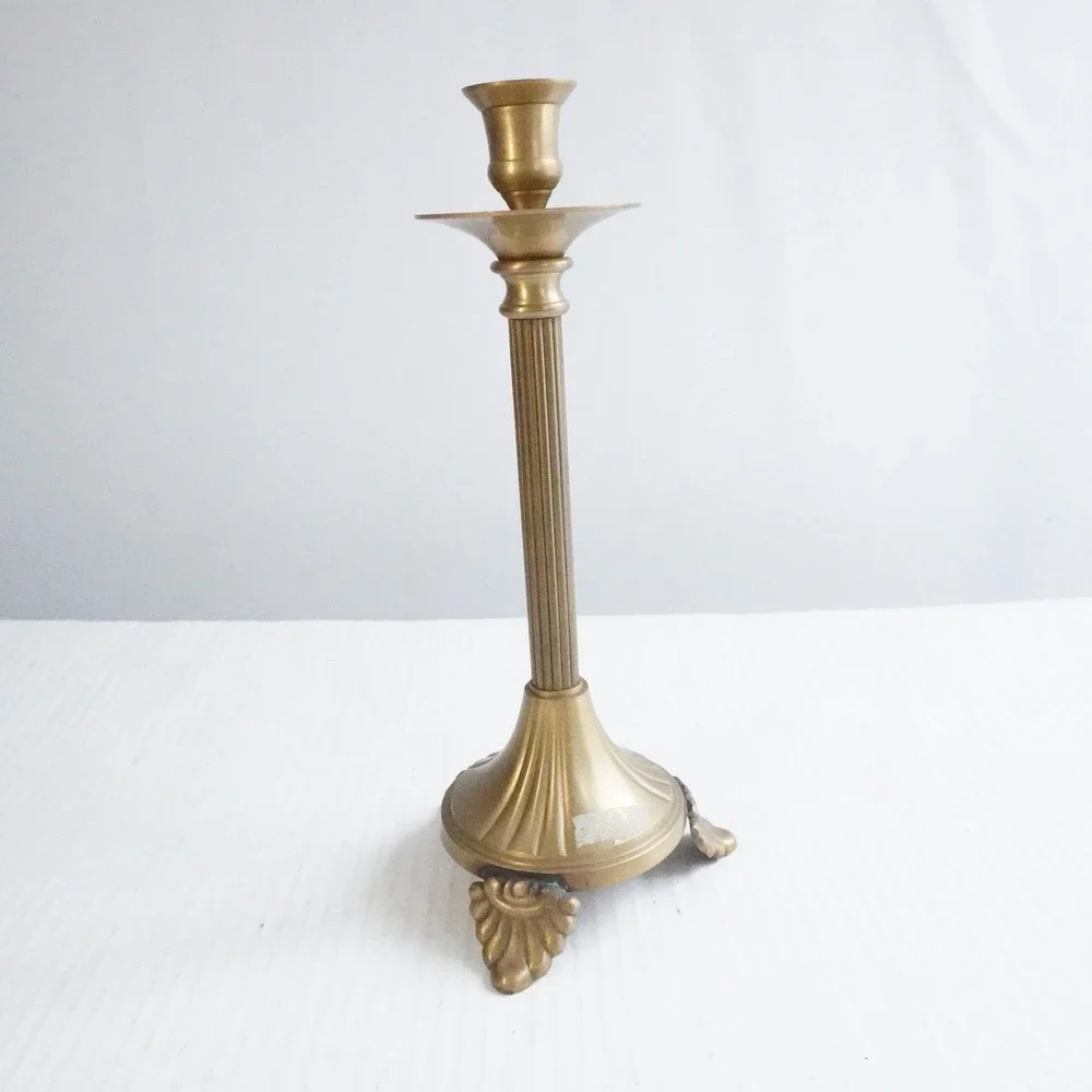 Vintage Brass Candlestick Holder Fluted Column Ornate Base Made in India